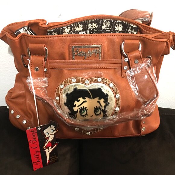 Betty Boop Faux Leather Brown Handbag - Fabric Lining NWT - Picture 5 of 6